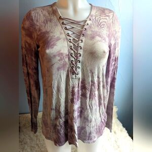 EUC American Eagle Outfitters Size Xs Purple and Gray Crossed Front Tie Blouse